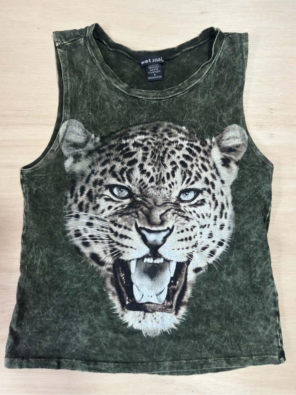 Wet Seal Green Leopard Face Graphic Tank Top